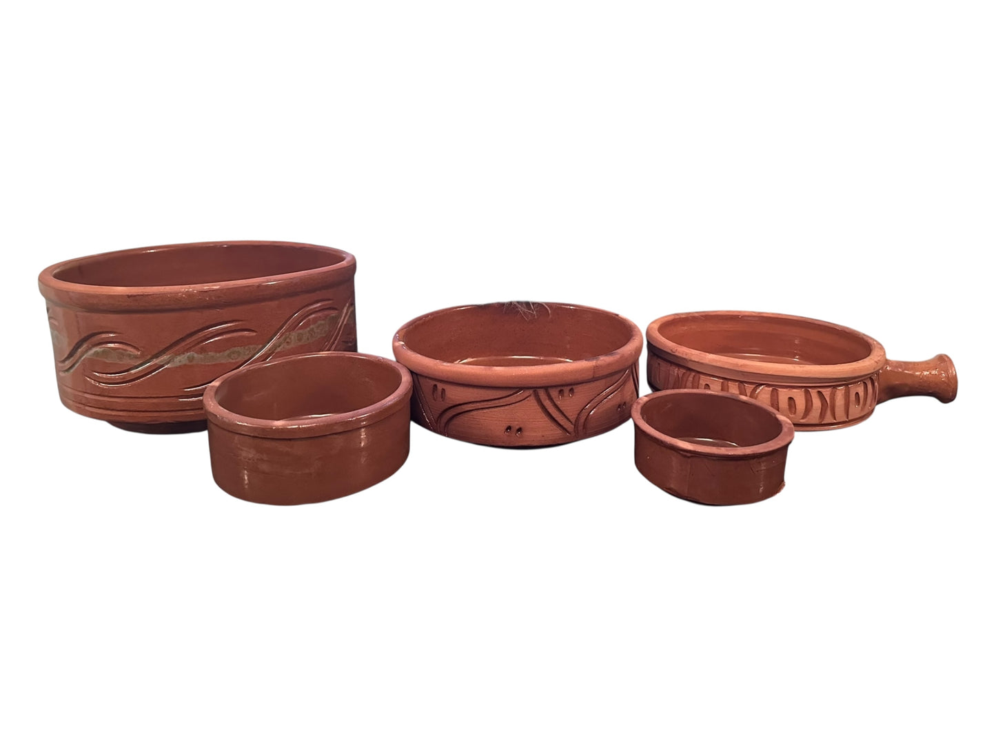 Set di tajine in argilla artigianale - Pentole tradizionali da 5 pezzi (con padella)