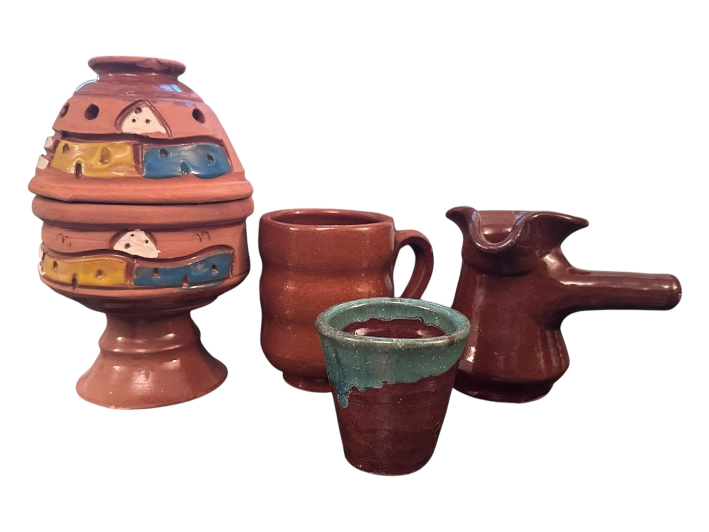 Juego de café turco de arcilla hecho a mano: incluye cafetera, 2 tazas, quemador de incienso y muestras de regalo.