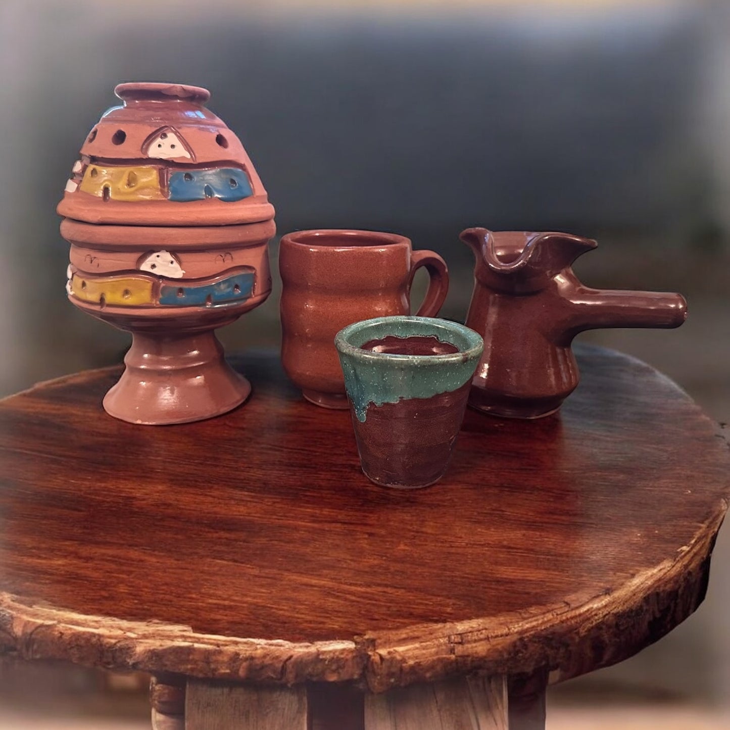 Juego de café turco de arcilla hecho a mano: incluye cafetera, 2 tazas, quemador de incienso y muestras de regalo.