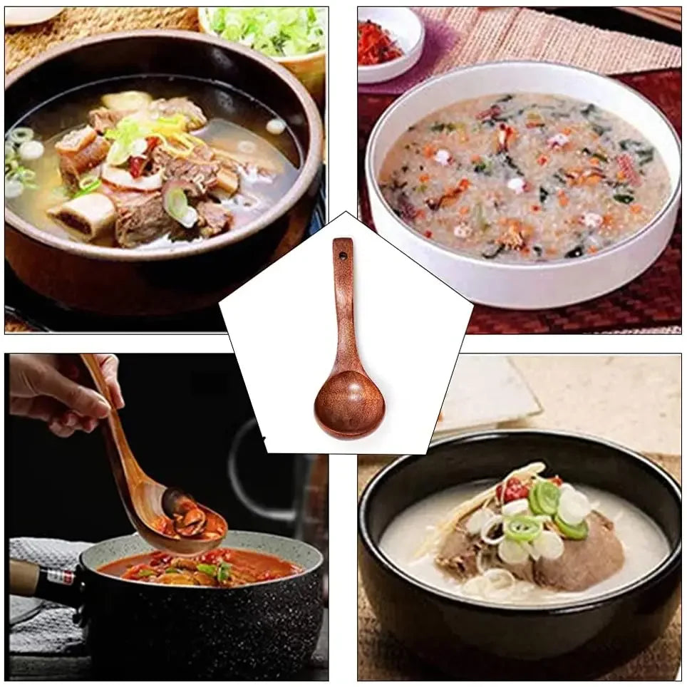 Cuchara de madera para servir, cucharón grande de madera natural para sopa, utensilio de cocina, vajilla hecha a mano para cocina, restaurante, gachas de avena