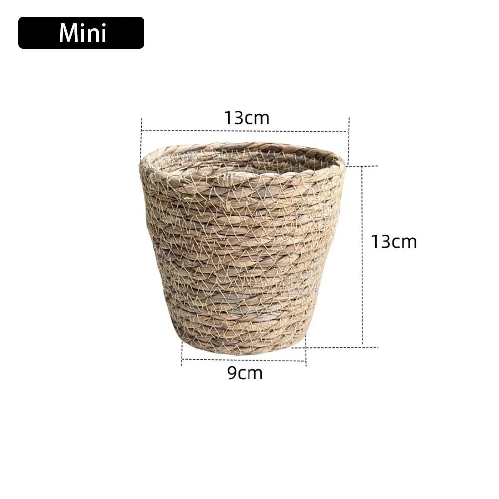 1 pieza para terrazas de jardín, maceta de ratán, cesta de paja, maceta tejida de hierba, decoración de muebles, tamaño mini/pequeño/grande.