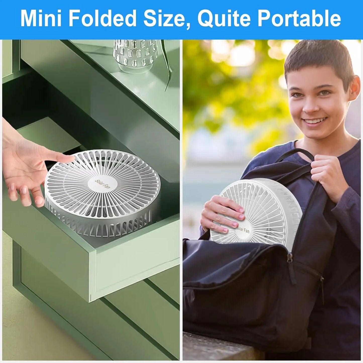 Portable Solar Folding Fan – 8"