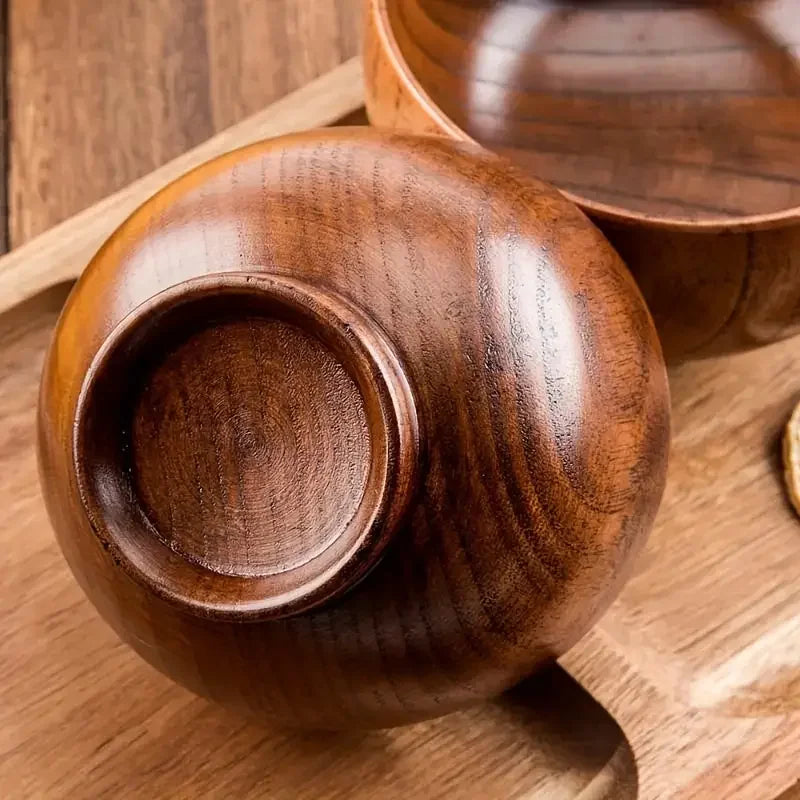 Cuenco de madera natural, cuenco japonés de madera para sopa de arroz, ensaladera, recipiente para comida, cuenco grande y pequeño para niños, vajilla de madera.