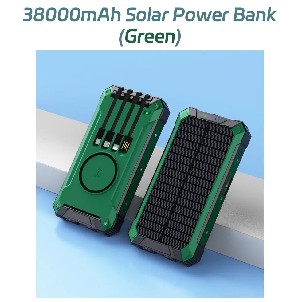 Solar Power Bank with Built-In Cables charging