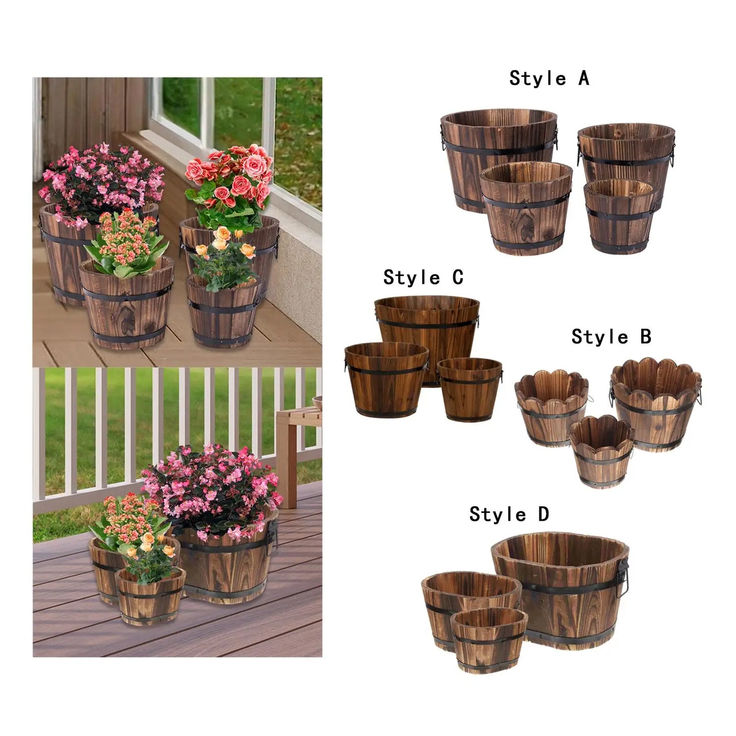Rustic Wooden Bucket Planter lifestyle
