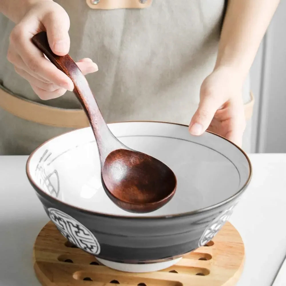 Cuchara de madera para servir, cucharón grande de madera natural para sopa, utensilio de cocina, vajilla hecha a mano para cocina, restaurante, gachas de avena