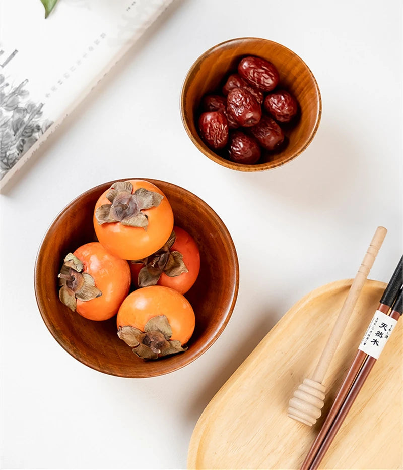 Cuencos de madera para sopa de arroz de 5 tamaños, estilo japonés, recipiente natural para alimentos, ensalada de frutas, fideos, vajilla ecológica antiescaldamiento.