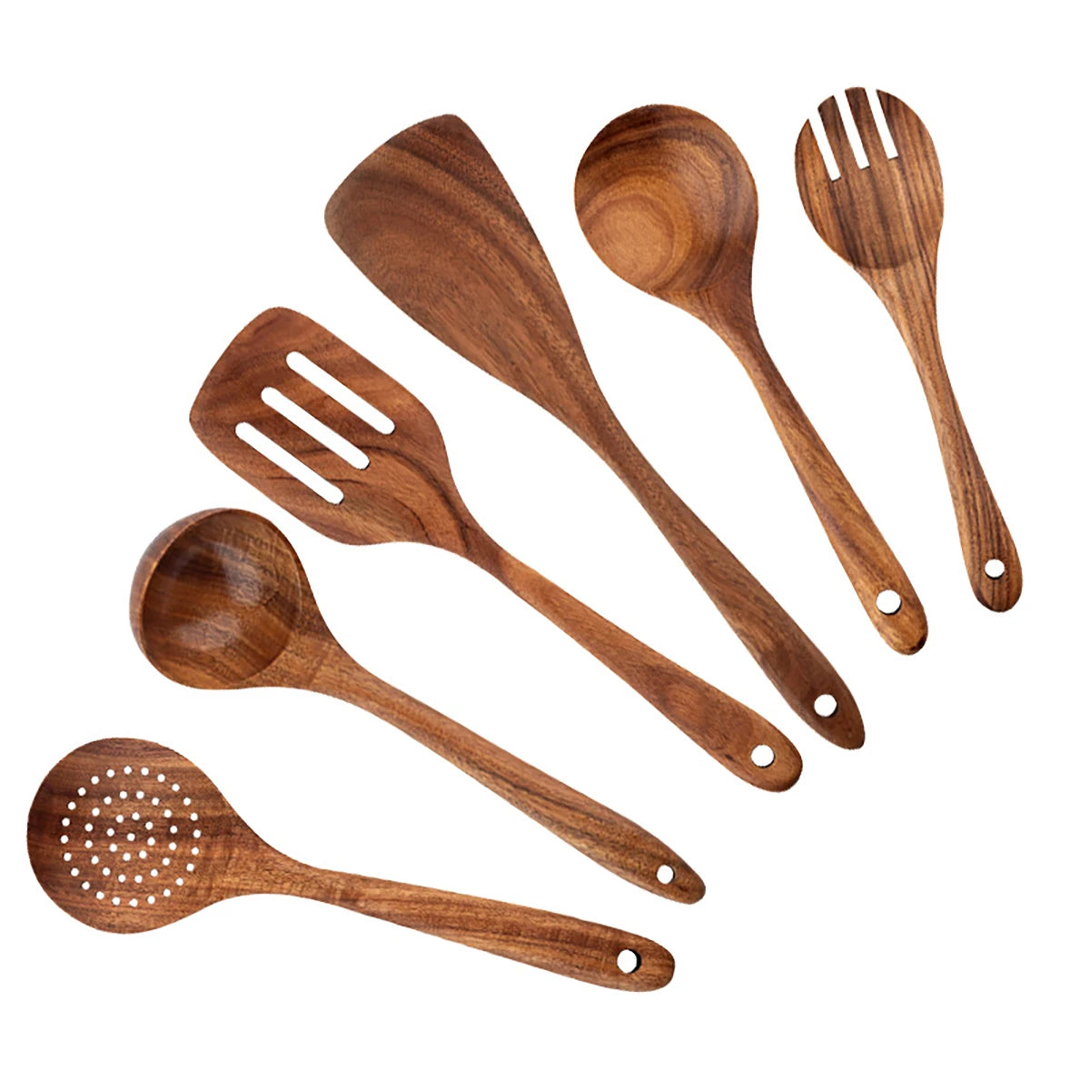 Juego de utensilios de cocina de madera, espátula para el hogar, cuchara, tenedor, cuchara para mezclar, juego de cocina para hornear con cubo de almacenamiento