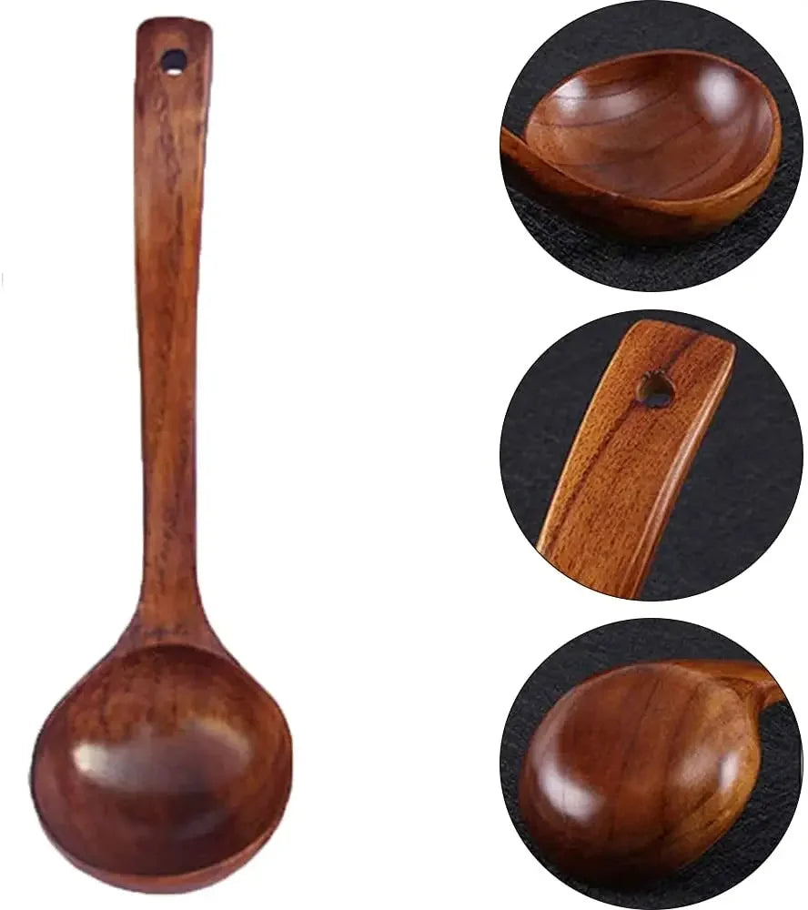 Cuchara de madera para servir, cucharón grande de madera natural para sopa, utensilio de cocina, vajilla hecha a mano para cocina, restaurante, gachas de avena