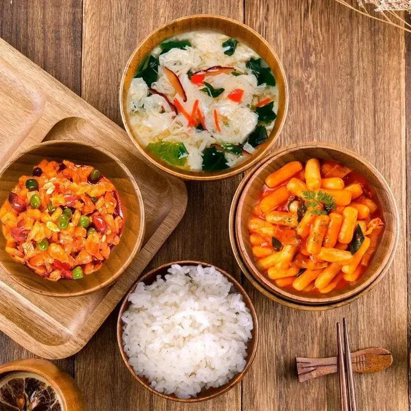 Cuenco de madera natural, cuenco japonés de madera para sopa de arroz, ensaladera, recipiente para comida, cuenco grande y pequeño para niños, vajilla de madera.