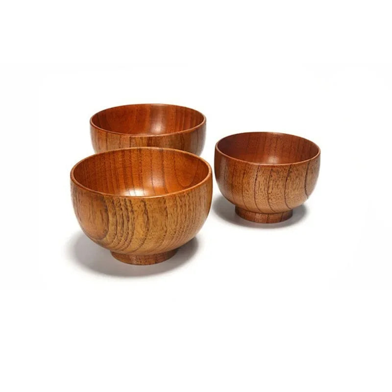 Cuenco de madera natural, cuenco japonés de madera para sopa de arroz, ensaladera, recipiente para comida, cuenco grande y pequeño para niños, vajilla de madera.