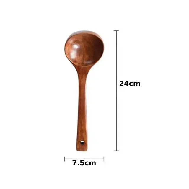 Cuchara de madera para servir, cucharón grande de madera natural para sopa, utensilio de cocina, vajilla hecha a mano para cocina, restaurante, gachas de avena