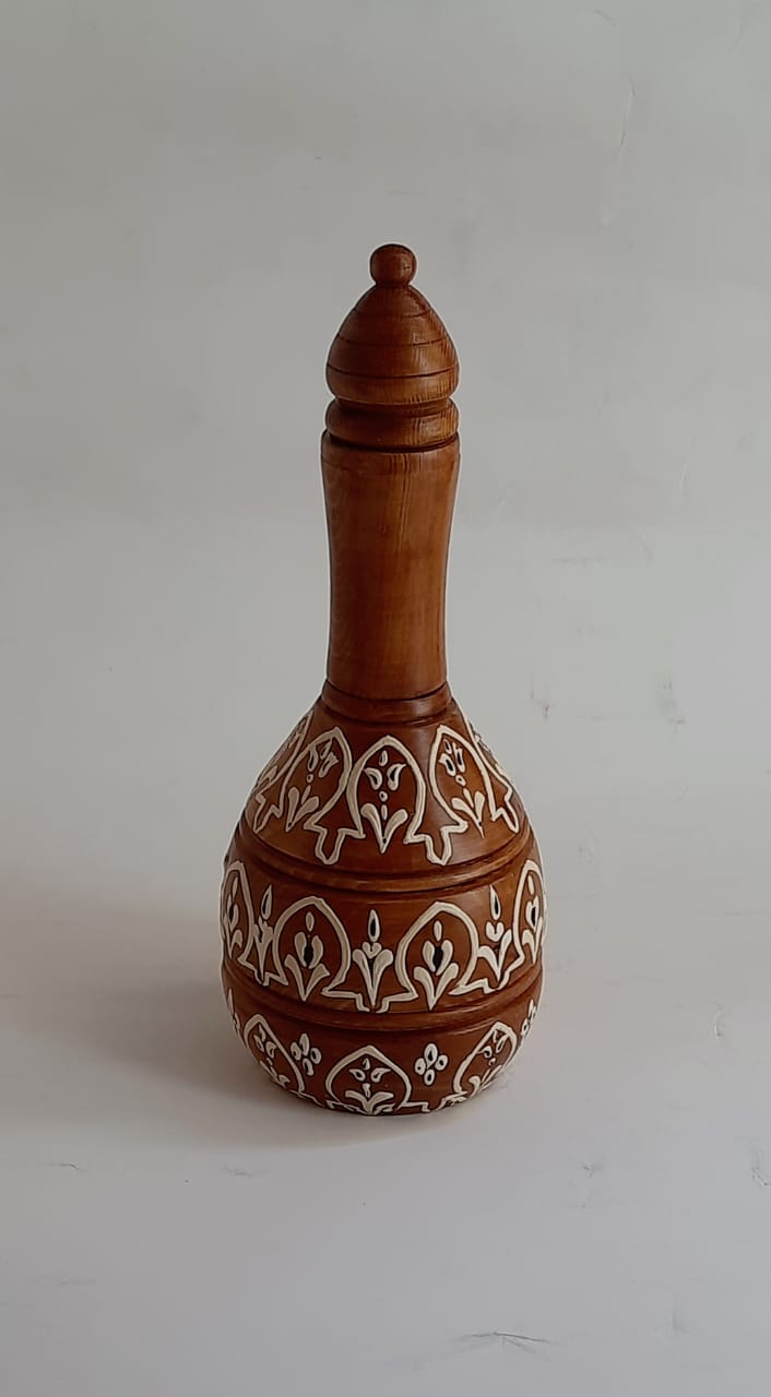 Hand-Painted Ornate Wooden Vase – 25 cm, Jug Shape