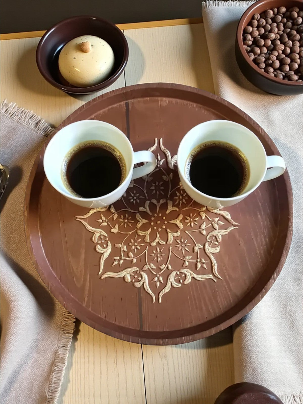Ornate Wooden Tray β 33 cm Diameter
