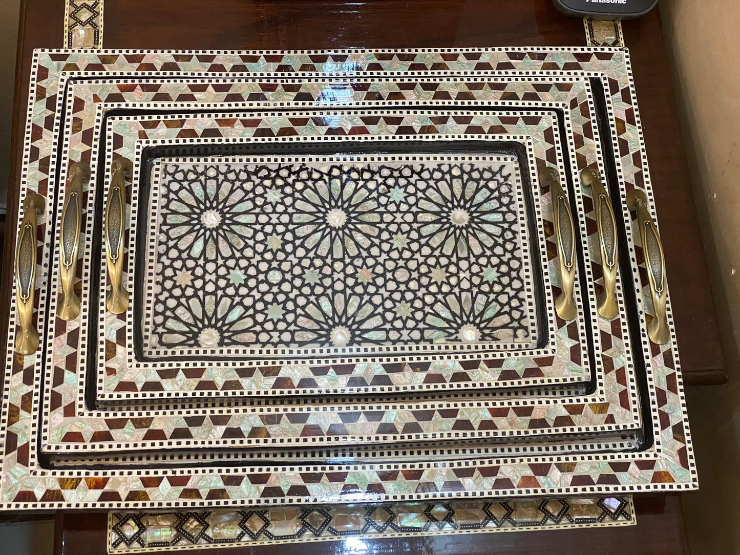 Handcrafted Wooden Mother-of-Pearl Inlay Tray Set – 3 Sizes