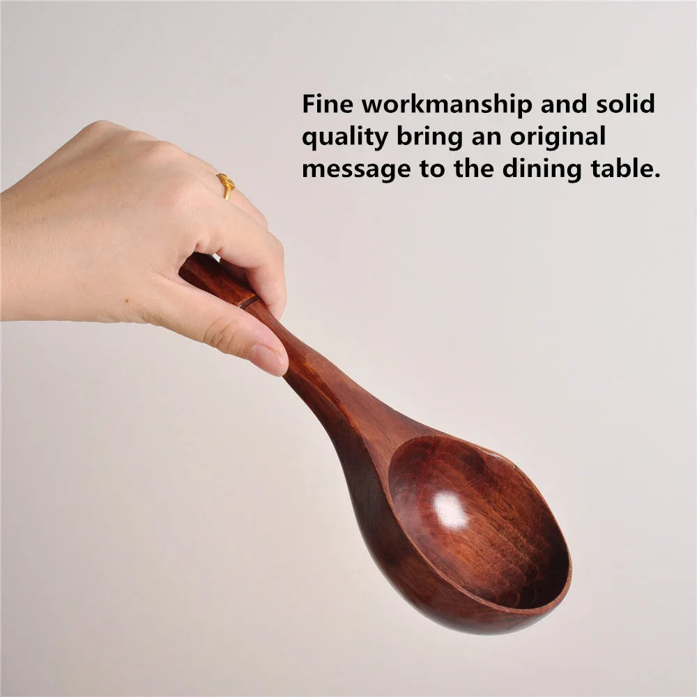 Cuchara grande de madera para sopa, cuchara de cocina con mango de bambú, estilo japonés, cuchara resistente, cucharón para agua de baño, vajilla, utensilios de cocina