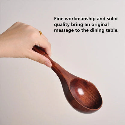 Cuchara grande de madera para sopa, cuchara de cocina con mango de bambú, estilo japonés, cuchara resistente, cucharón para agua de baño, vajilla, utensilios de cocina