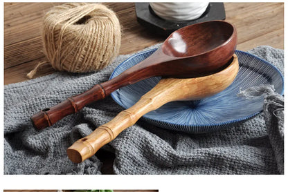 Cuchara grande de madera para sopa, cuchara de cocina con mango de bambú, estilo japonés, cuchara resistente, cucharón para agua de baño, vajilla, utensilios de cocina