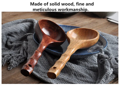 Cuchara grande de madera para sopa, cuchara de cocina con mango de bambú, estilo japonés, cuchara resistente, cucharón para agua de baño, vajilla, utensilios de cocina
