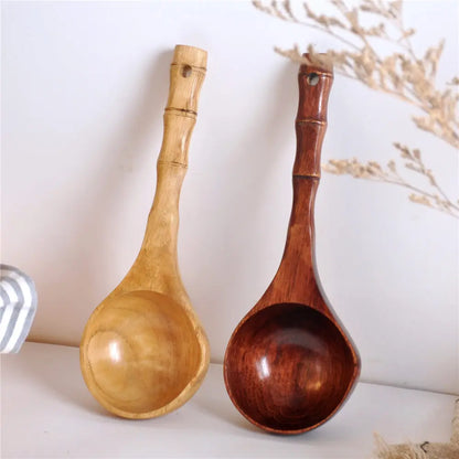 Cuchara grande de madera para sopa, cuchara de cocina con mango de bambú, estilo japonés, cuchara resistente, cucharón para agua de baño, vajilla, utensilios de cocina