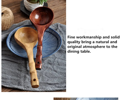 Cuchara grande de madera para sopa, cuchara de cocina con mango de bambú, estilo japonés, cuchara resistente, cucharón para agua de baño, vajilla, utensilios de cocina