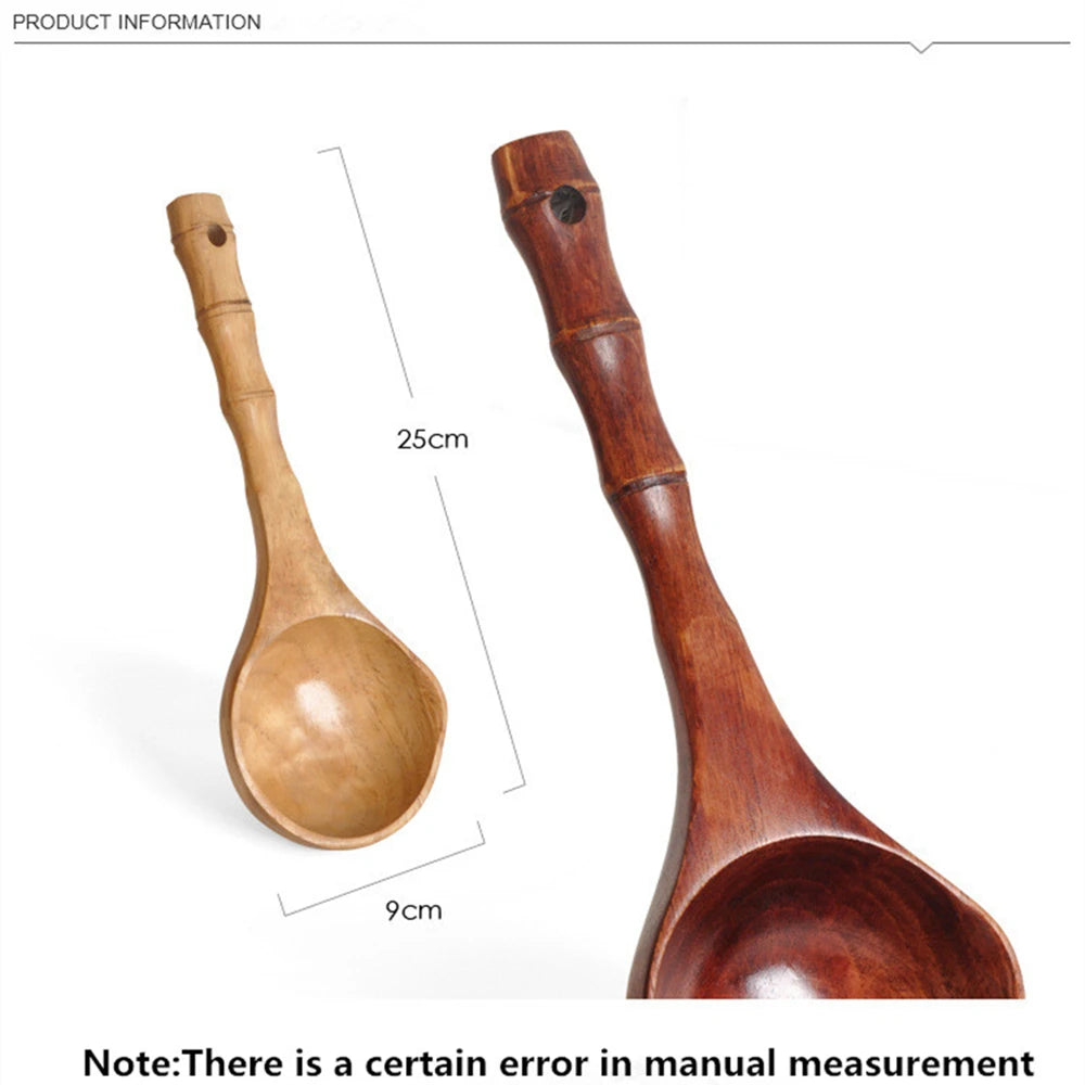 Cuchara grande de madera para sopa, cuchara de cocina con mango de bambú, estilo japonés, cuchara resistente, cucharón para agua de baño, vajilla, utensilios de cocina