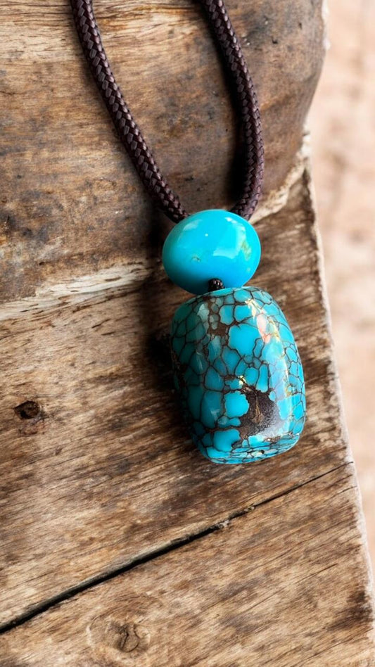 Handmade Egyptian Turquoise Pendant – Natural Cylinder Gemstone with 925 Silver Chain