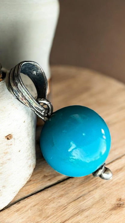 Handmade American Turquoise Pendant – Natural Gemstone with 925 Silver Chain