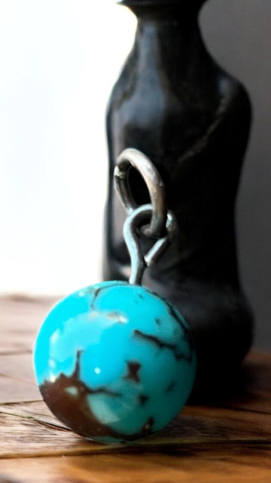 Handmade Egyptian Turquoise Pendant – Natural 1.8 cm Gemstone with 925 Silver Chain