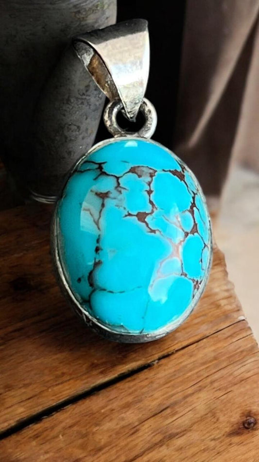 Egyptian Turquoise Pendant – 2 cm Natural Gemstone with 925 Sterling Silver Chain
