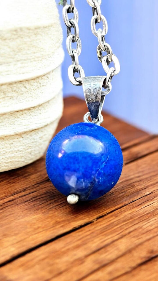 Lapis Lazuli Pendant – 2.5 cm Natural Gemstone with 925 Sterling Silver Chain