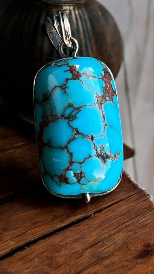 Egyptian Turquoise Pendant – 3.5 cm Natural Gemstone in Platinum-Plated 925 Sterling Silver
