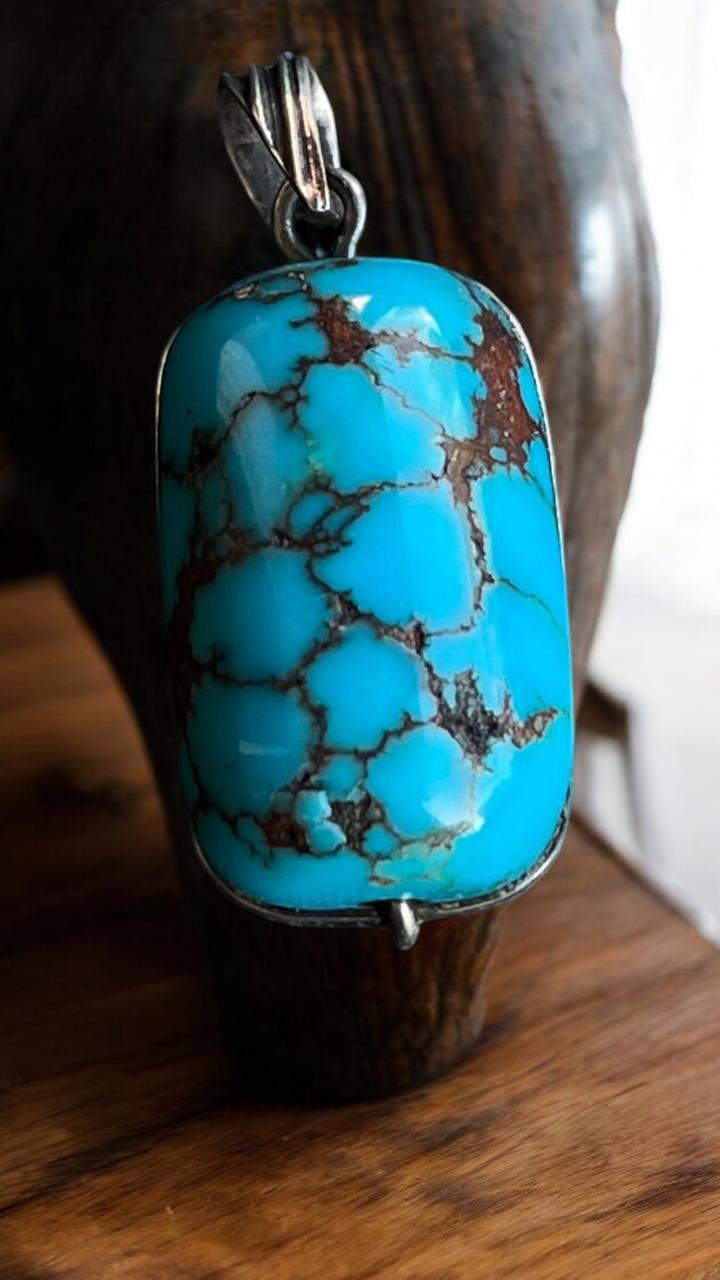 Egyptian Turquoise Pendant – 3.5 cm Natural Gemstone in Platinum-Plated 925 Sterling Silver