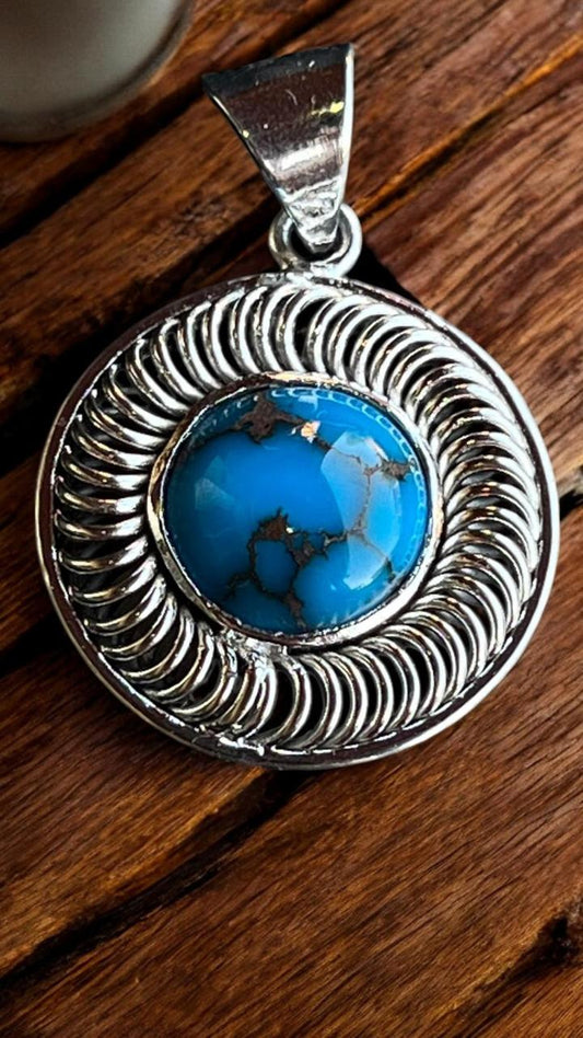 Egyptian Turquoise Pendant – 8.6g, 3.5x2.4 cm – Natural Stone with 925 Silver Platinum Plated