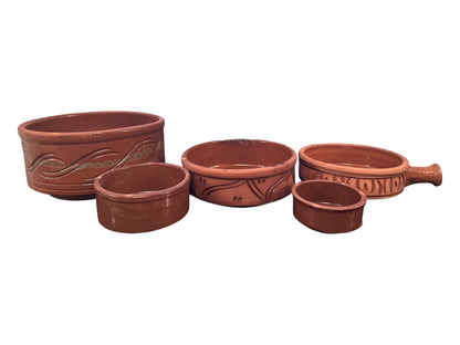 Set di tajine in argilla artigianale - Pentole tradizionali da 5 pezzi (con padella) 