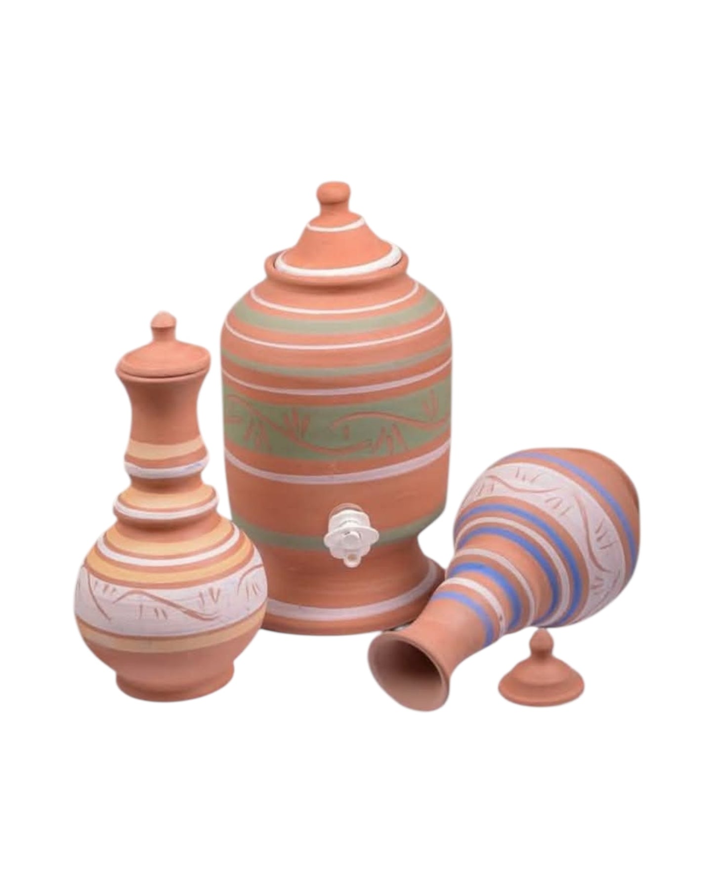 Set Oasis Celebration — Distributore d'acqua in argilla da 3 litri + 2 brocche dipinte a mano