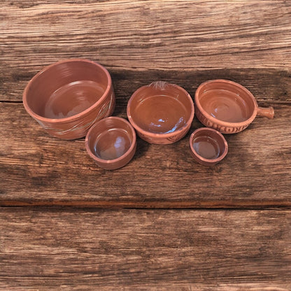 Set di tajine in argilla artigianale - Pentole tradizionali da 5 pezzi (con padella) 