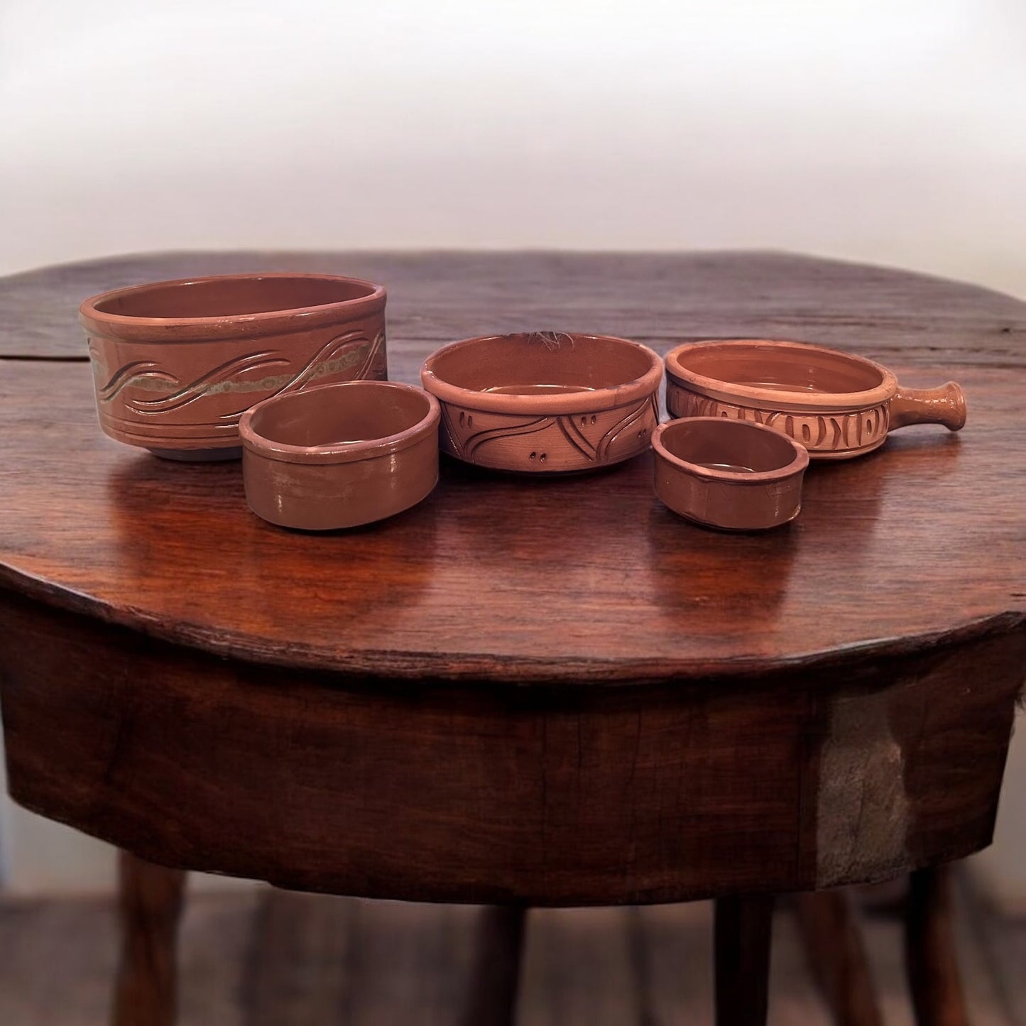 Set di tajine in argilla artigianale - Pentole tradizionali da 5 pezzi (con padella) 