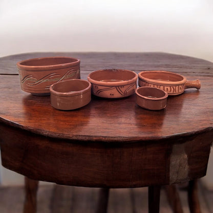 Set di tajine in argilla artigianale - Pentole tradizionali da 5 pezzi (con padella) 
