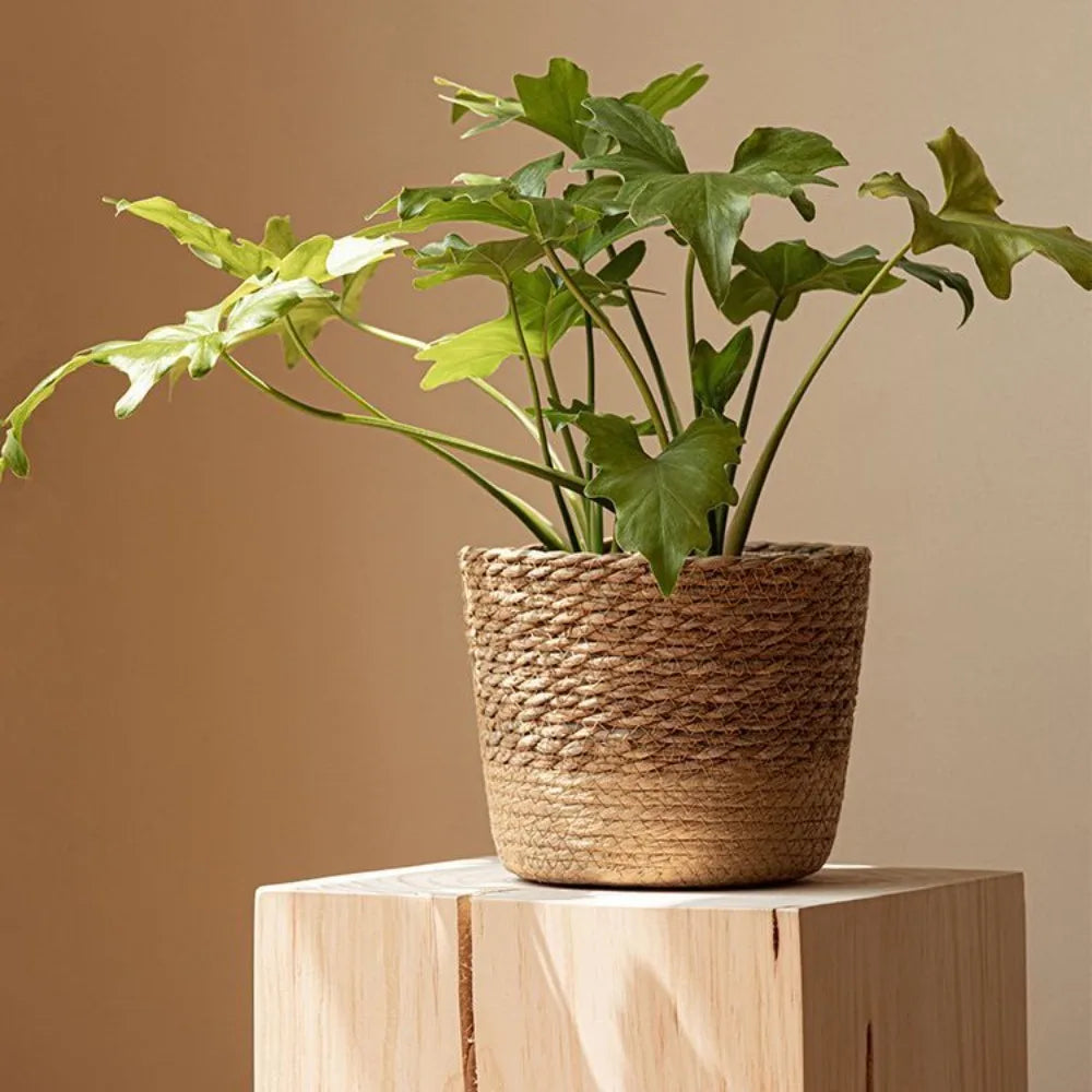 Maceta de mimbre tejida a mano para flores, cesta de mimbre para almacenamiento, maceta de jardín, cesta tejida a mano