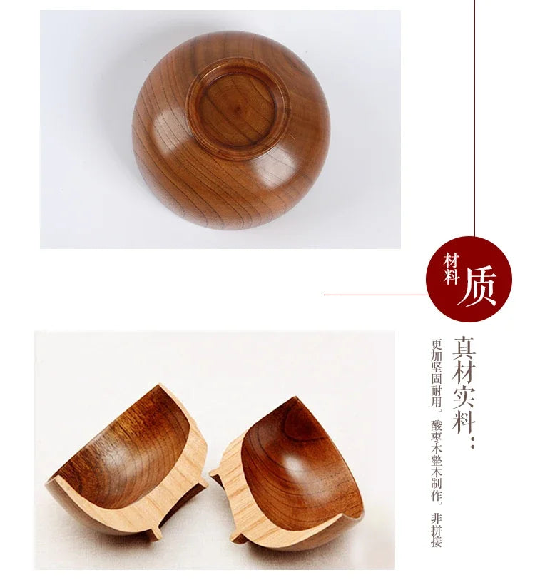 Cuencos de madera japoneses de azufaifo para niños, bebés y adultos, cuencos pequeños para sopa, cuencos de ensalada de madera maciza, vajilla retro para el hogar.