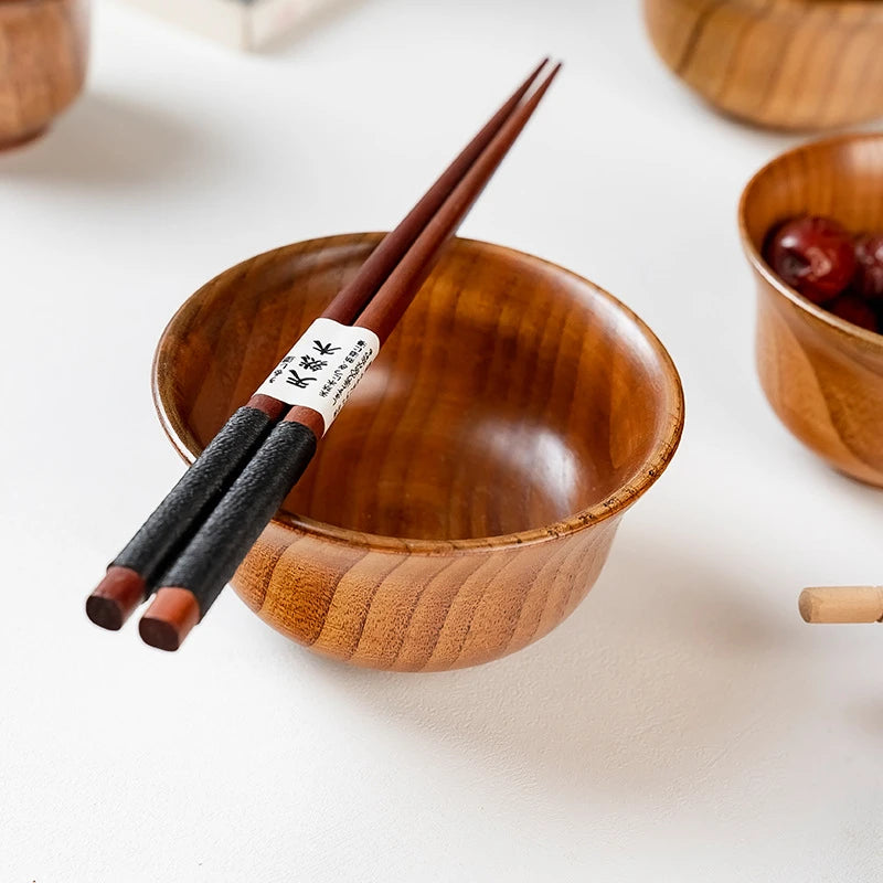 5 Sizes Wooden Rice Soup Bowls Japanese Style Natural Food Container for Fruit Salad Noodle Anti-scalding Eco-friendly Tableware