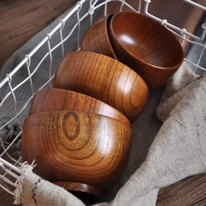 Cuencos de madera japoneses de azufaifo para niños, bebés y adultos, cuencos pequeños para sopa, cuencos de ensalada de madera maciza, vajilla retro para el hogar.