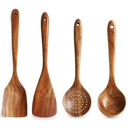 Juego de utensilios de cocina de madera, espátula para el hogar, cuchara, tenedor, cuchara para mezclar, juego de cocina para hornear con cubo de almacenamiento