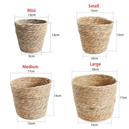 1 pieza para terrazas de jardín, maceta de ratán, cesta de paja, maceta tejida de hierba, decoración de muebles, tamaño mini/pequeño/grande.