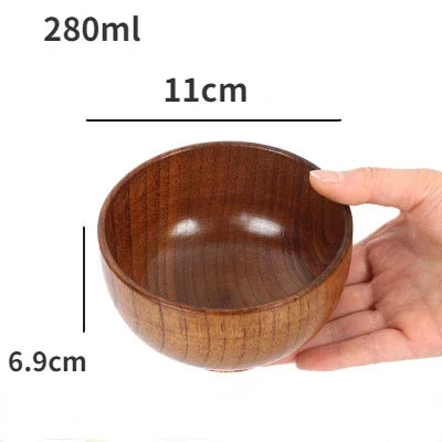 Cuencos de madera japoneses de azufaifo para niños, bebés y adultos, cuencos pequeños para sopa, cuencos de ensalada de madera maciza, vajilla retro para el hogar.