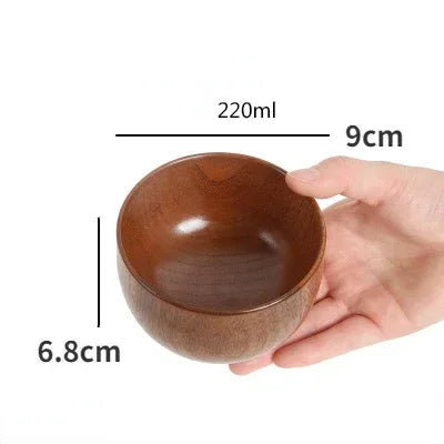 Cuencos de madera japoneses de azufaifo para niños, bebés y adultos, cuencos pequeños para sopa, cuencos de ensalada de madera maciza, vajilla retro para el hogar.