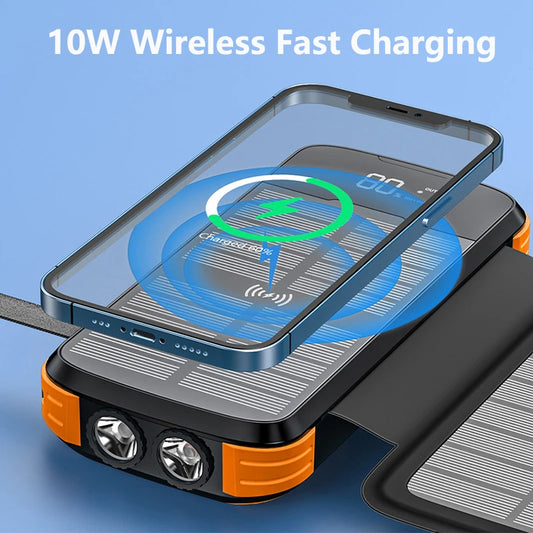 Foldable Solar Power Bank with 4 Solar Panels & Wireless Fast Charging