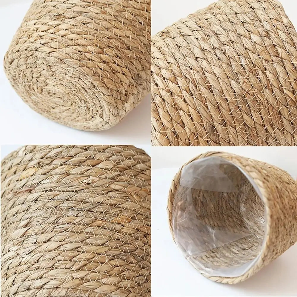 1 pieza para terrazas de jardín, maceta de ratán, cesta de paja, maceta tejida de hierba, decoración de muebles, tamaño mini/pequeño/grande.