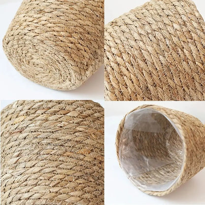 1 pieza para terrazas de jardín, maceta de ratán, cesta de paja, maceta tejida de hierba, decoración de muebles, tamaño mini/pequeño/grande.